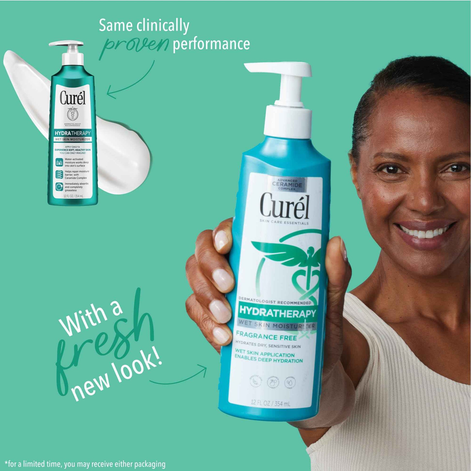 Curel Hydra Therapy In Shower Lotion, Wet Skin Moisturizer for Dry or Extra-dry Skin, with Advanced Ceramide Complex, 12 Oz, Pack of 2