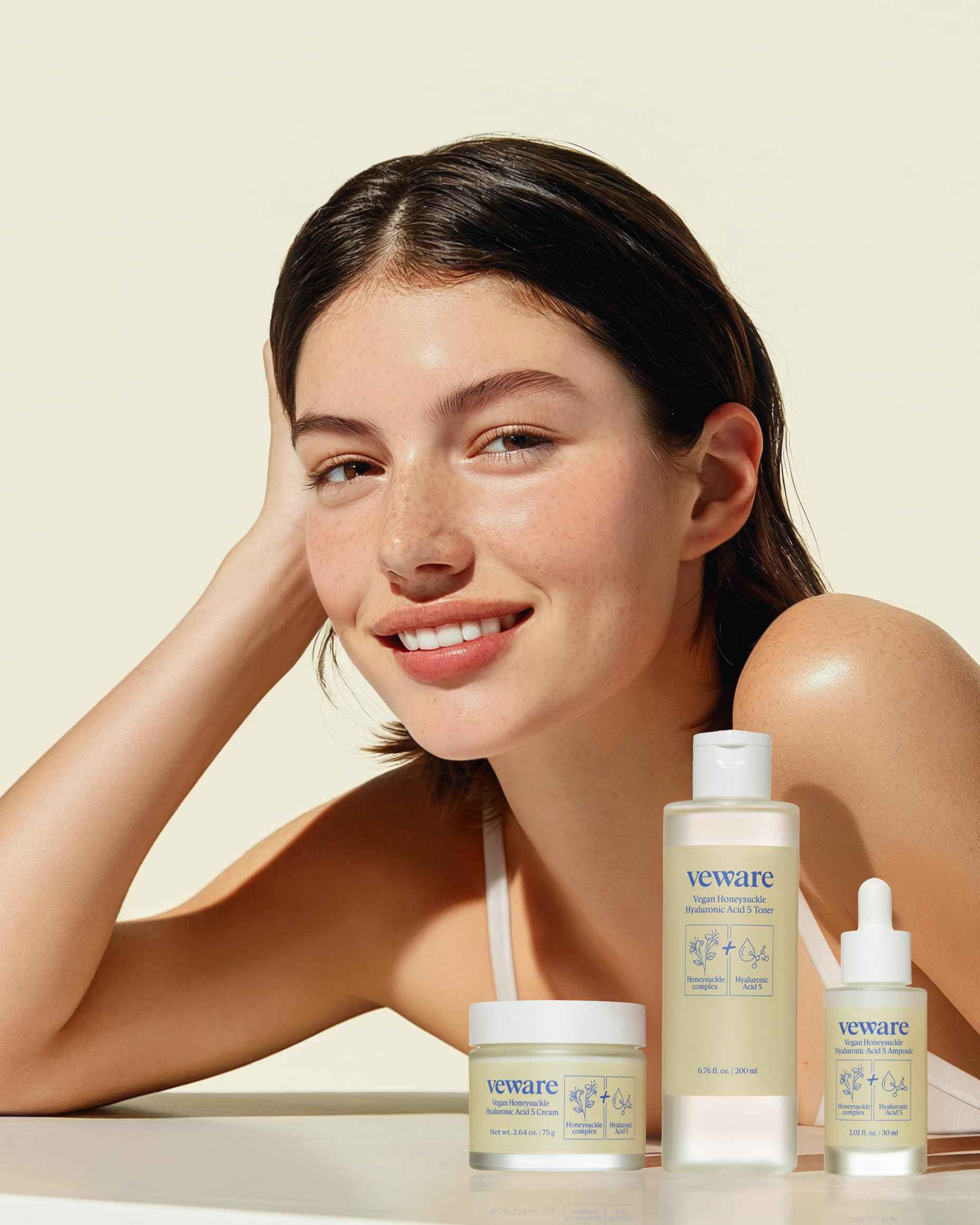 Veware Vegan Honeysuckle Hyaluronic Acid 5 Moisturizing Cream - Soothing & Hydrating for Sensitive Skin - Fragrance-Free, Alcohol-Free, 75g