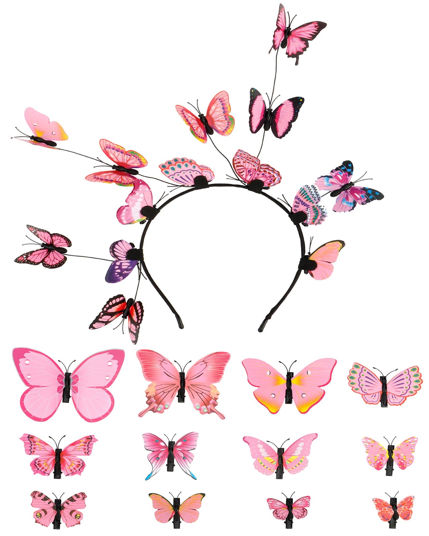 COCIDE Butterfly Headpieces: Hair Clips, Headbands, Flower Crown, Fascinator, and Antenna Hair Band for Women, Girls, and Halloween Cosplay (Pink)