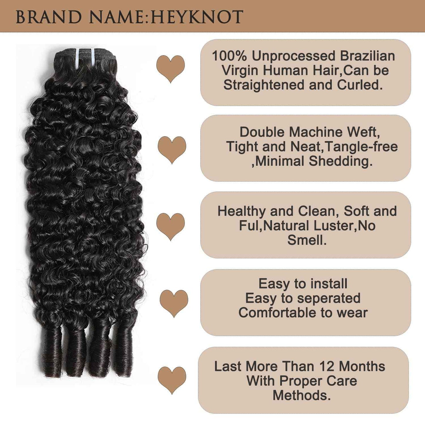 HEYKNOT Burmese Curly Bundles Human Hair 16 Inch Water Wave 100% Unprocessed Brazilian Virgin Hair Quick Weave Hair 3C4A Deep Curly human hair wet and wavy bundles for Women Natural Black