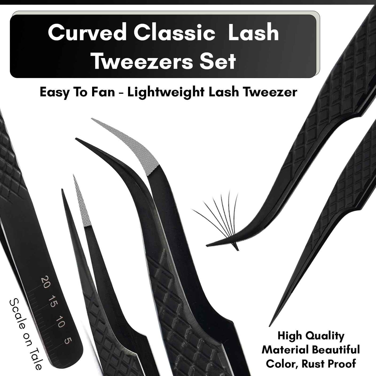 My Lash Tools Eyelash Extension Tweezers Fiber Tip Lash Tweezers, Precision Boot Fiber Tip Volume Tweezers for Lash Extensions Japanese Steel Curved & Isolation Tweezer pinzas para pestaas (4pcs Set)