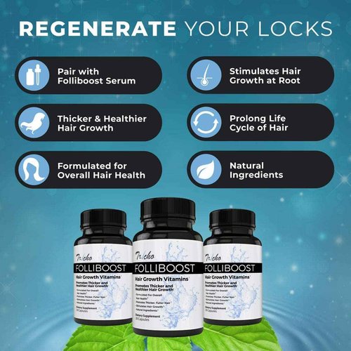 Folliboost Tricho Hair Growth Vitamins - Biotin, Vitamin C, Zinc & Vitamin B12 - Hair Care Capsules for Thicker, Fuller & Healthier Hair - 1 Pack
