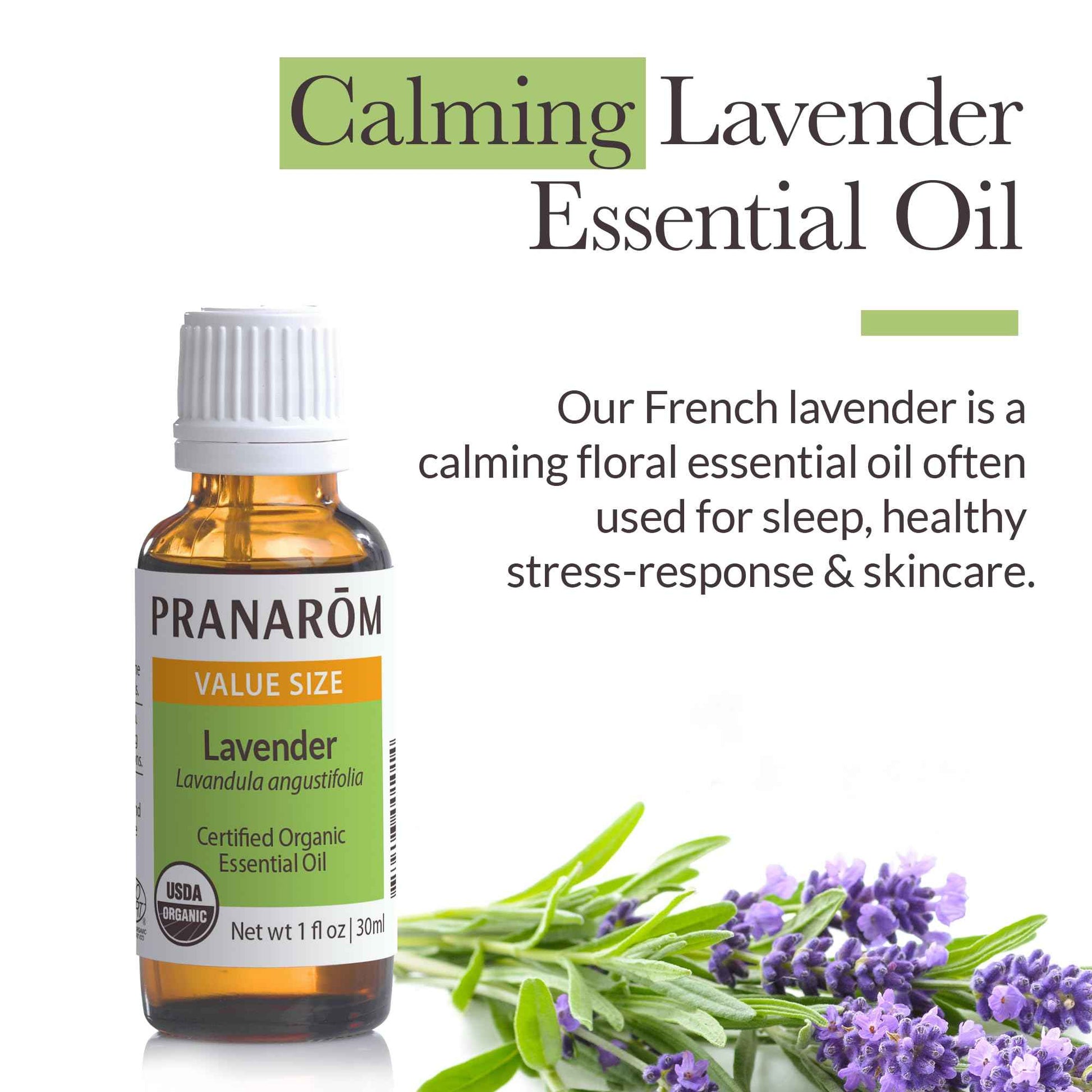 Pranarom USDA Certified Organic Lavender Essential Oil (30ml), 100% Pure Undiluted Therapeutic Grade from French Alps for Aromatherapy, Diffuser, Healthy Skin & Hair, Massage, Relaxation