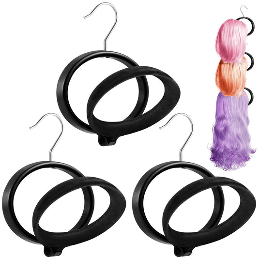 KAQUBE Wig Stands, 3 Pack Velvet Wig Hangers, Foldabe Wig Holders for Hanging Multiple Wigs, Portable for Travel, for Wig Display, Wig Storage, Wig Styling, Keep Wigs in Shape, Hair Replacement Holder