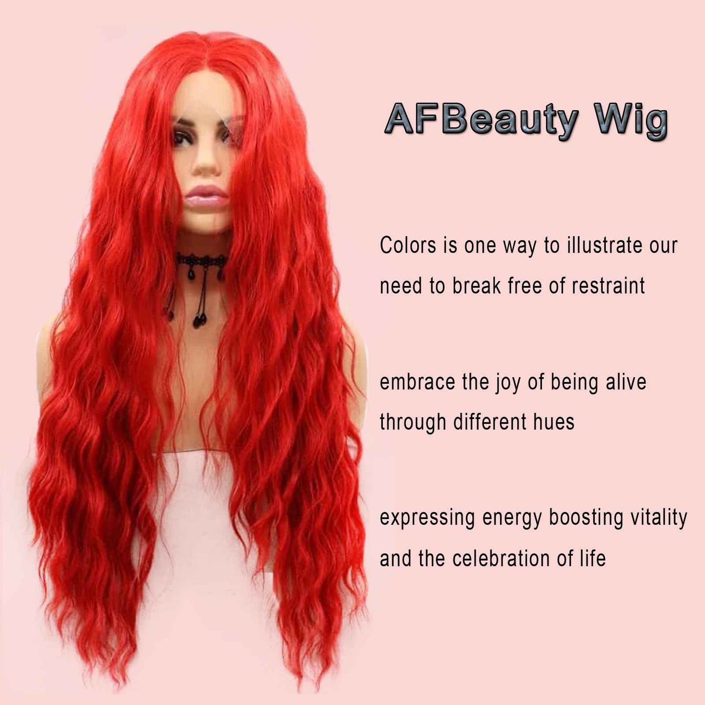 AFBeauty Bright Red Synthetic Lace Front Wig for Women Pastel Red Lace Front Wigs Pre Plucked Hairline Long Loose Wavy Curly Synthetic Lace Front Wig Glueless Heat Resistant 26 Inch Daily Cosplay
