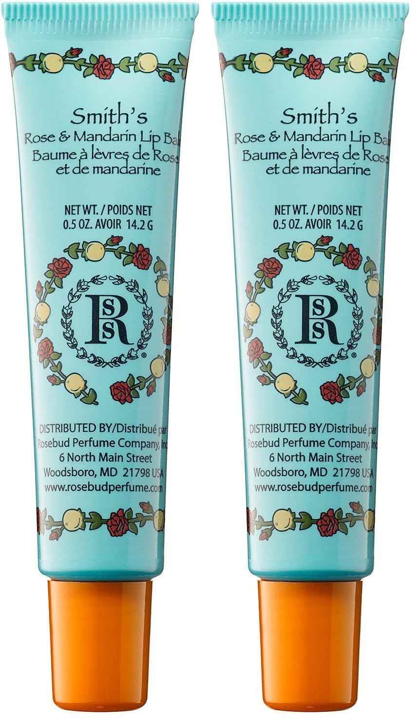 Rosebud Perfume Co. 1678663 Mandarin and Rose Lip Balm Tube 0.5 oz (Pack of 2)
