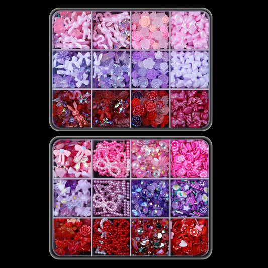 Umillars 700pcs 3D Resin Nail Art Charms with 1350pcs Special Shape Nail Flatback Rhinestones Nail Art Slices Acrylic Hollow Beads Nail Sequins Mini Flowers for Nail Art Designs(Pink+Purple+Red)