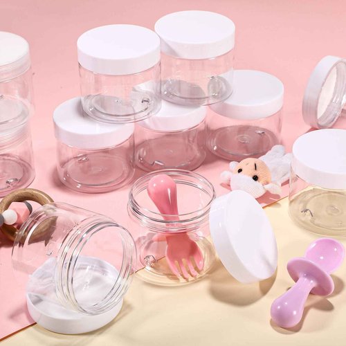 Patelai 48 Pack 2 oz Clear Plastic Jars with White Lids Empty Containers Round Clear Plastic Jars Wide-mouth Refillable Storage Organizers for Cosmetics Lotions Butters Slime Making and Food Storage