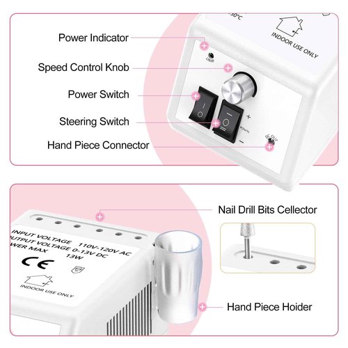 Jiasheng Professional Nail Drill, 20000rpm Electric Nail Drill Machine, Electronic Nail File Drills for Acrylic Nails Gel Nails Manicure Pedicure Tools for Salon Use, White