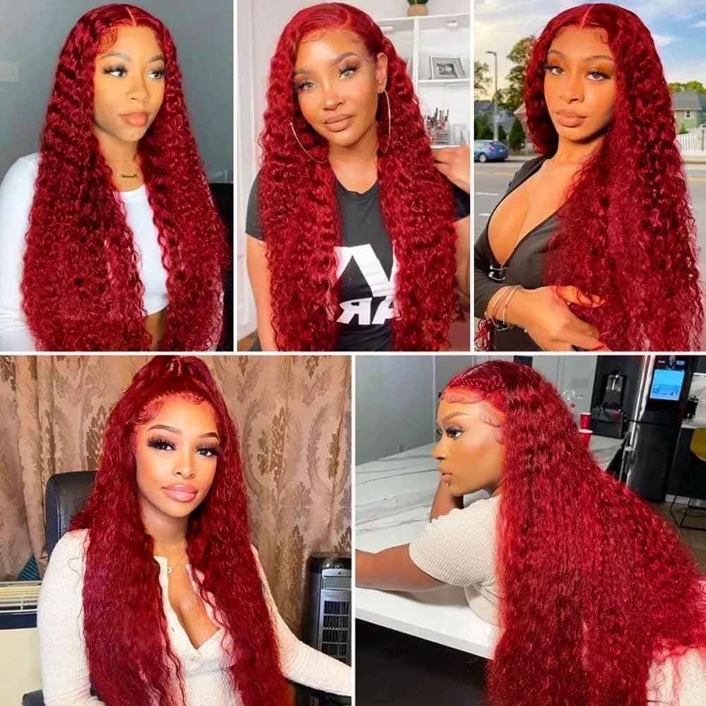 Red Bundles Human Hair Deep Wave Bundles 14 14 14 Inch Unprocessed Brazilian Virgin Remy Hair Wine Red 3 Bundle Burgundy Deep Wave Human Hair Extensions 50 Gram Per Bundle