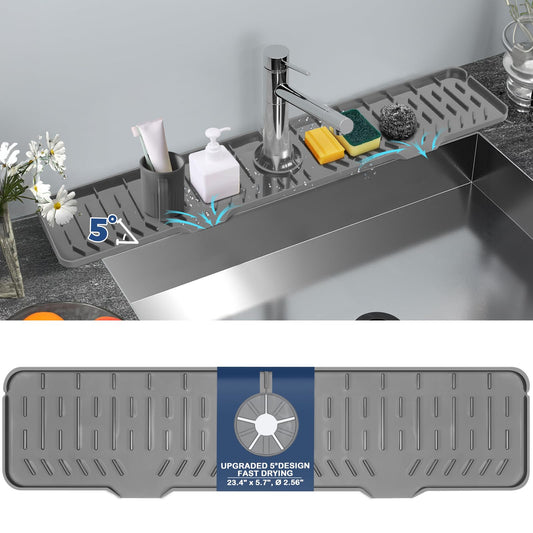 24" Kitchen Sink Faucet Splash Guard Plus Size Silicone Sink Faucet Drying Mat Faucet Handle Drip Catcher Tray Dish Sponge Holder Kitchen Sink Accessories Protector Home Organization Gadgets Organizer