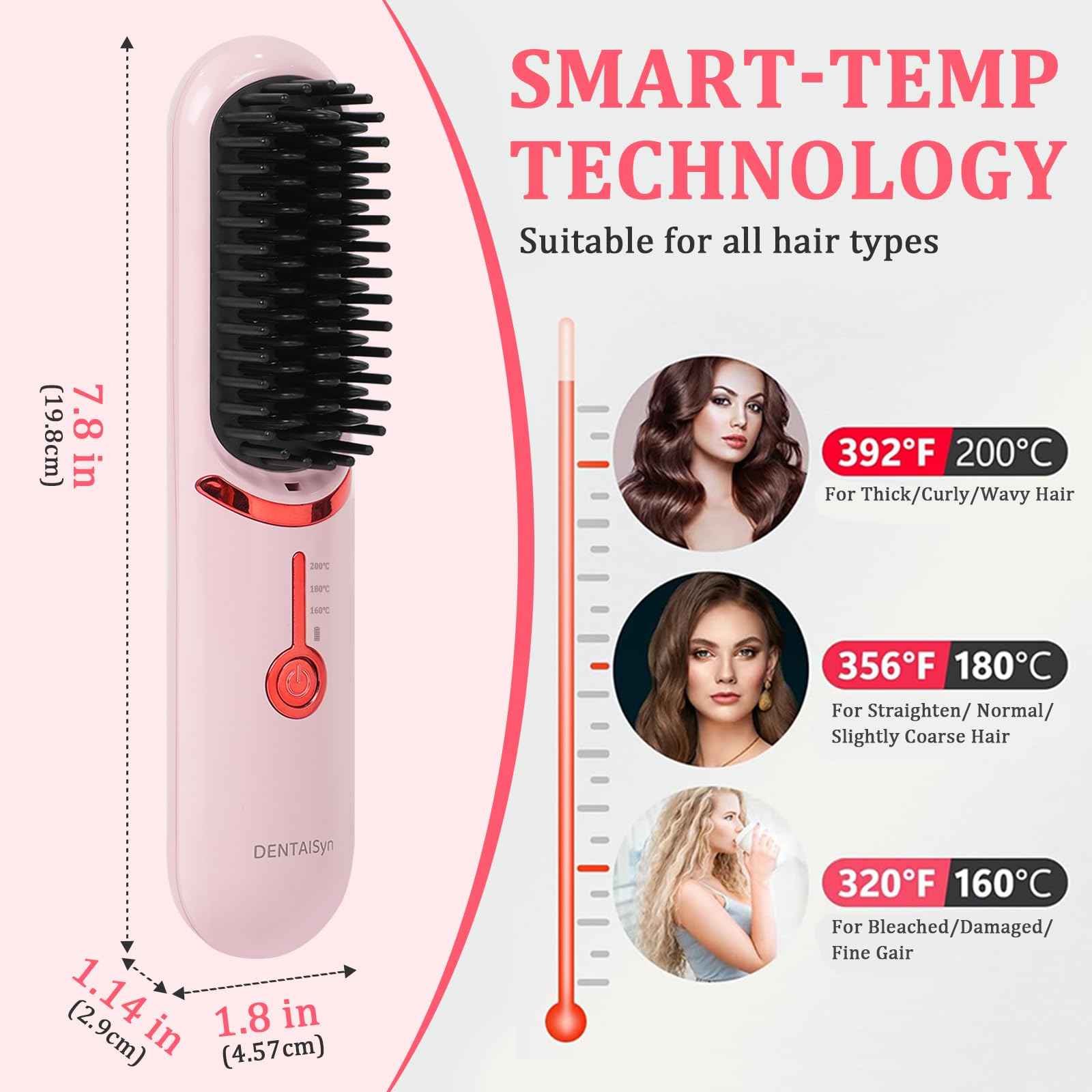 Cordless Hair Straightener Brush - Portable Hair Brush for Travel - 30s Fast Heating - Portable Straightening Brush for Travel, Mini Hot Straightening Comb for Women