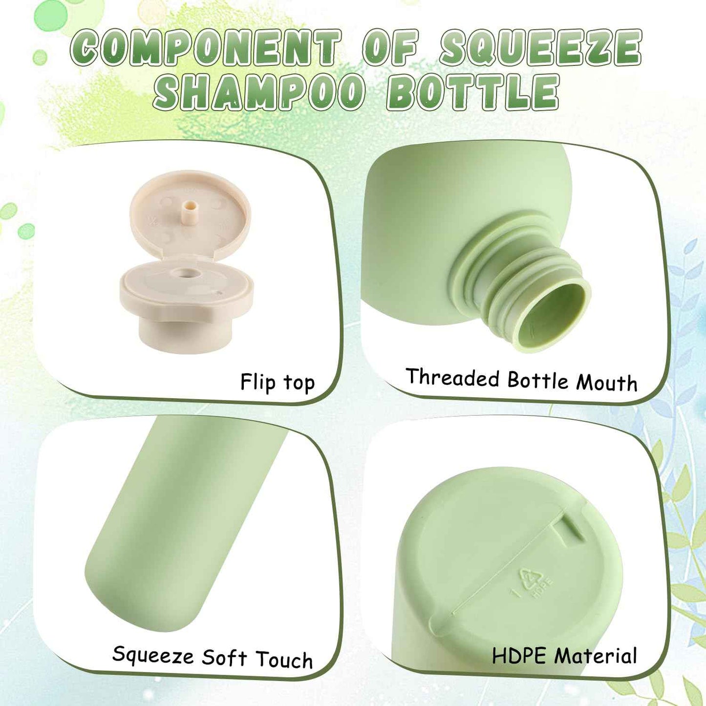USRommaner 8.8 oz/260ml Plastic Travel Shampoo Bottle,9 Pack Green Empty Refillable Squeeze Bottles with Flip Cap,Lotion Container for Cream,Toiletries,Conditioner-Free Silicone Funnel