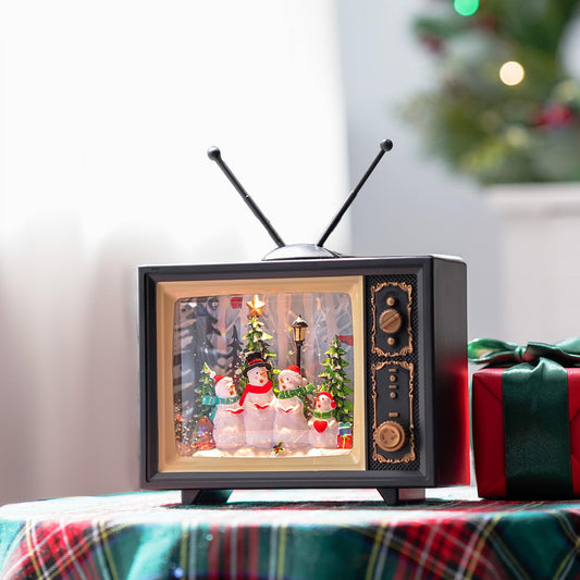 10" Christmas Snow Globes Lantern, Sparkling Musical Carols Snowman Lights Water TV, USB and Battery Powered Christmas Day Decoration Gift