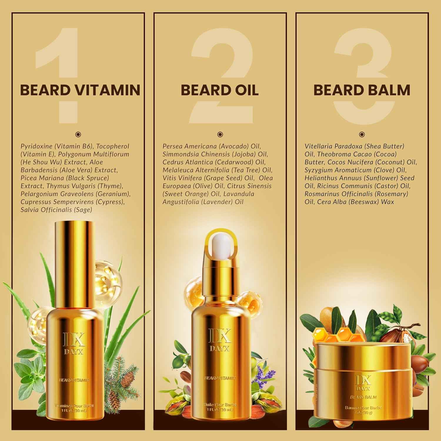 Beard Kit for Black Men: Beard Care Kit w/Balm, Oil & Vitamin Spray, All-Natural Ingredients for Men Grooming and Care, Ideal Fathers Day Birthday & Valentines Day Gifts for Him