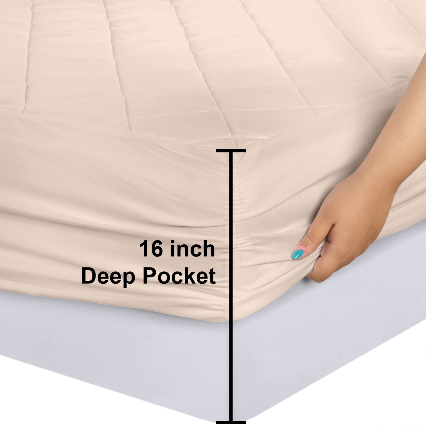 Utopia Bedding Quilted Fitted Mattress Pad (Full, Beige) - Elastic Fitted Mattress Protector - Mattress Cover Stretches up to 16 Inches Deep - Machine Washable Mattress Topper