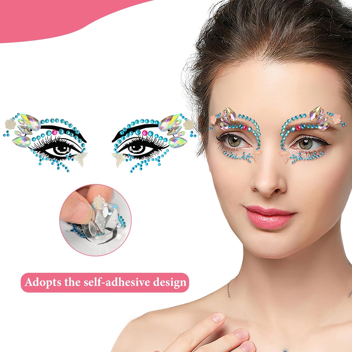 TGANNYPOCR 12 Sets Mermaid Face Jewels Rave Face Gems Rhinestones Stick on Face Crystal Face Stickers for Women Jewels Gems Eye Jewels for Festival Rave Carnival Party