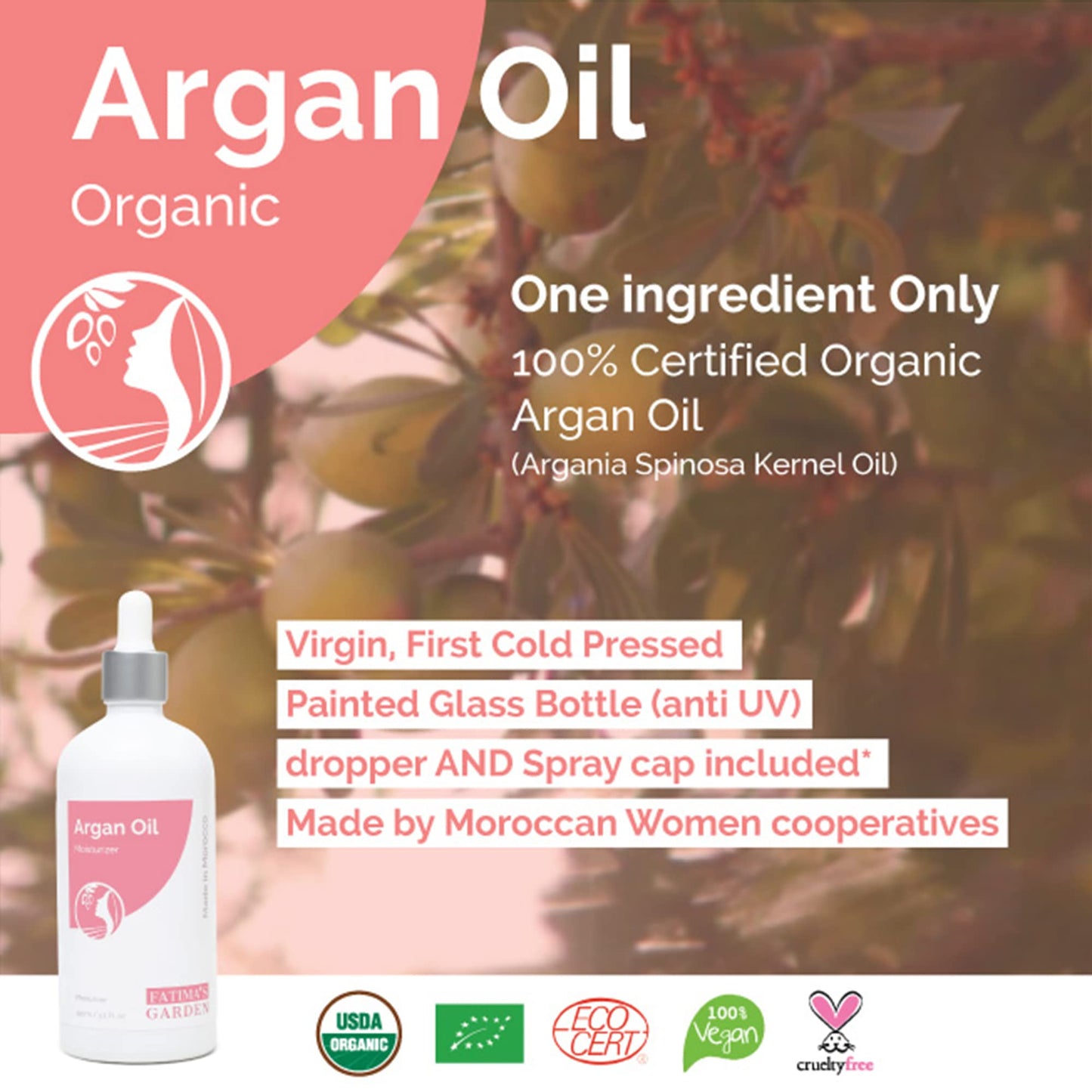 Fatima's Garden Argan Oil - Organic Moisturizer for Skin & Hair, 50ml