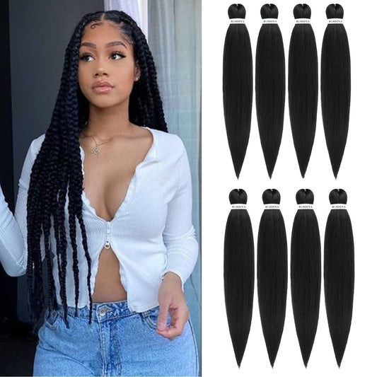 ROSDINA Pre-stretched Braiding Hair - 30 Inch 8 Packs Natural Black Super Long Braiding Hair For Twist or Box Braids, Yaki Texture Hot Water Setting Synthetic Braiding Hair Extensions (30 Inch, 1B-8P)