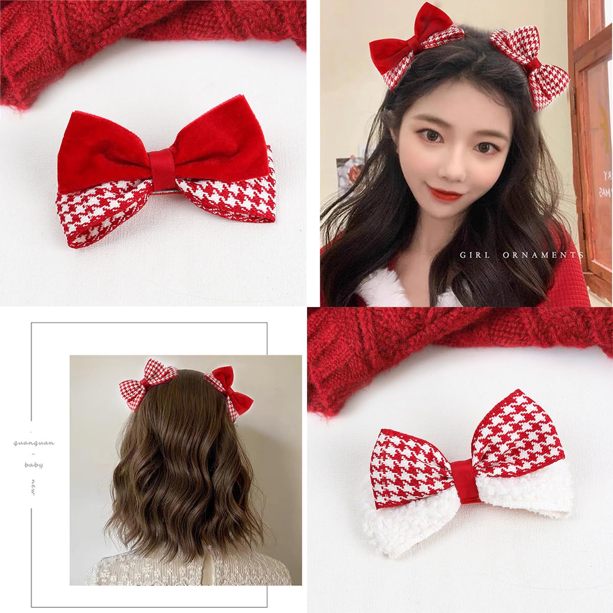 Happy Chinese New Year Velvet Hair Bow Clips Red Girls Christmas Valentines Gift Cheer Bowknot Barrettes Alligator Pins Handmade Cute Decor Accessories for Kids