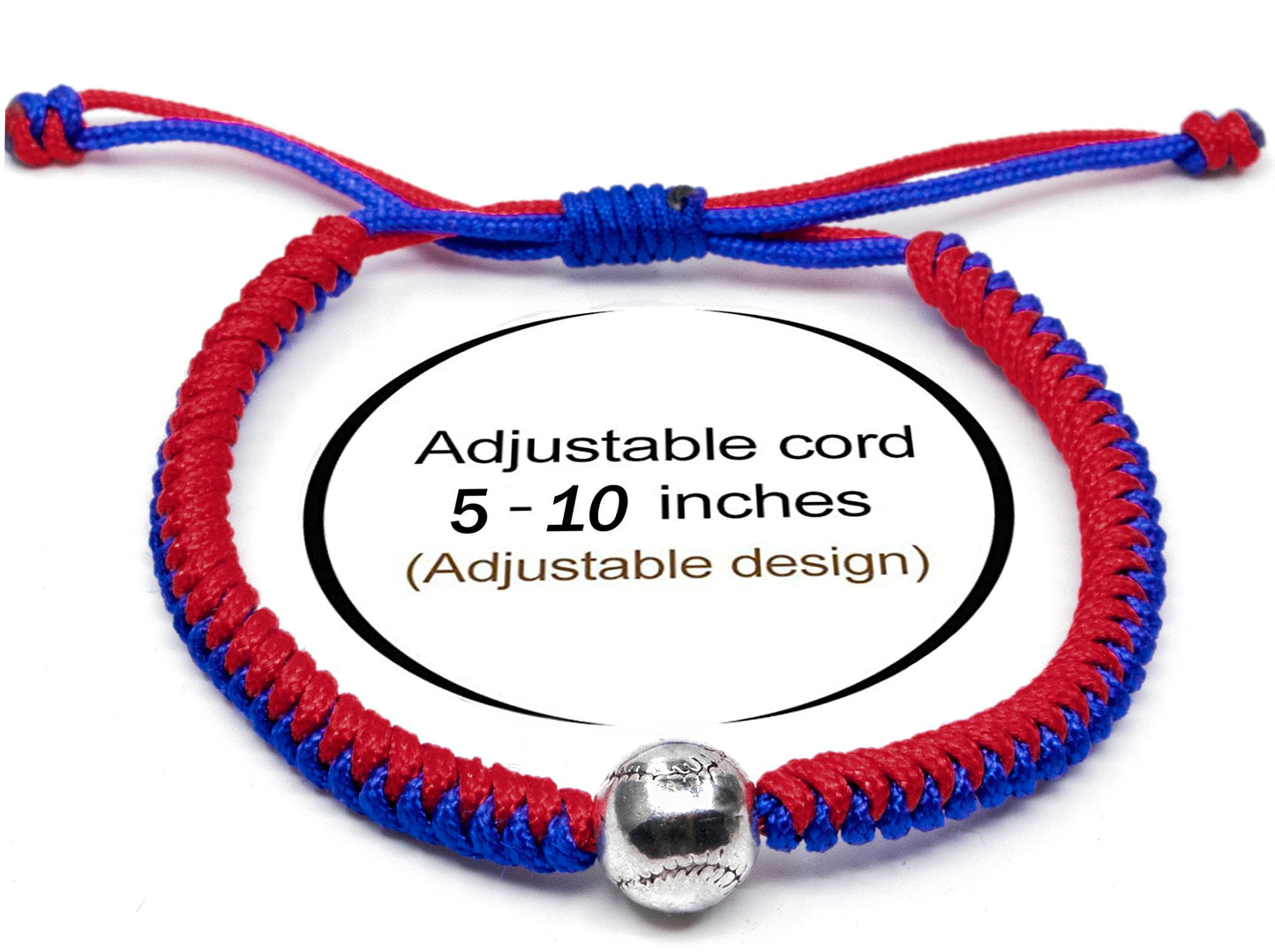 Handmade Braided Bracelets Baseball Gifts for Boys Adjustable Wristbands with Baseball Beads, Inspirational Baseball Bracelets for Girls Teens Adults (Blue Red 2PCS)