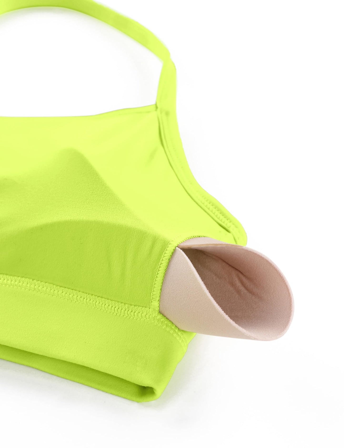 CRZ YOGA Butterluxe Womens Y Back Sports Bra - Padded Racerback Low Impact Spaghetti Thin Strap Workout Yoga Bra Neon Yellow X-Small