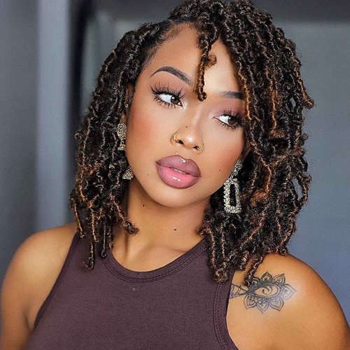 Butterfly Locs Crochet Braids - 7Pcs Ombre Brown Pre-twisted Short Bob Synthetic Faux Locs Hair Extensions (8 Inch, T30-7P)