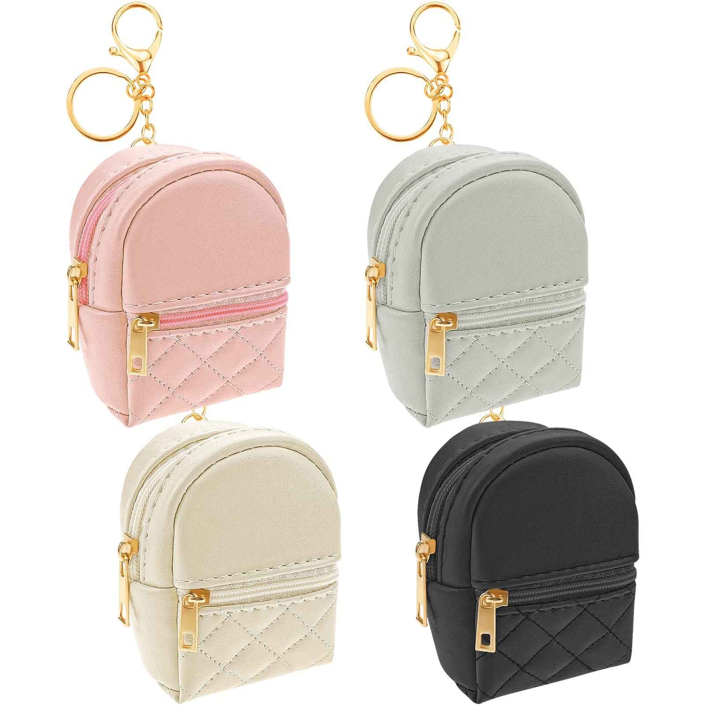 4 Pcs Mini Backpack Cosmetic Bag Keychain PU Leather Lipstick Holder Cute Case Coin Purse Wallet Card Holder Data Cable Organizer Zipper Pouch Portable Travel Storage Bag for Women