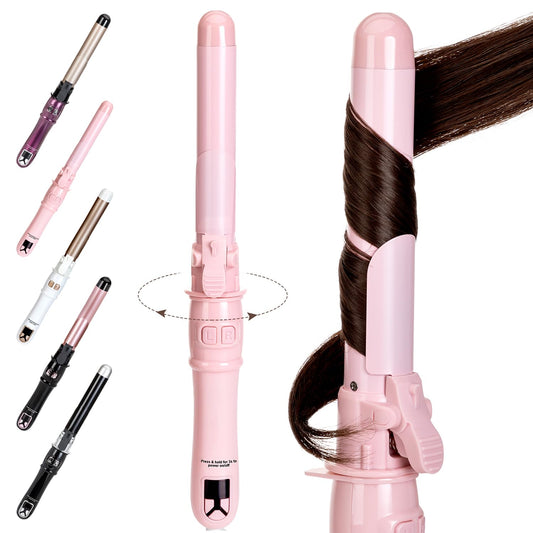 Rotating Curling Iron, 1.1 Inch Professional Hair Curler for Long-Lasting Curls & Beach Waves, Fast-Heating Curling Wand for Long & Short Hair, Perfect Hair Waver Styling Tool, Pink