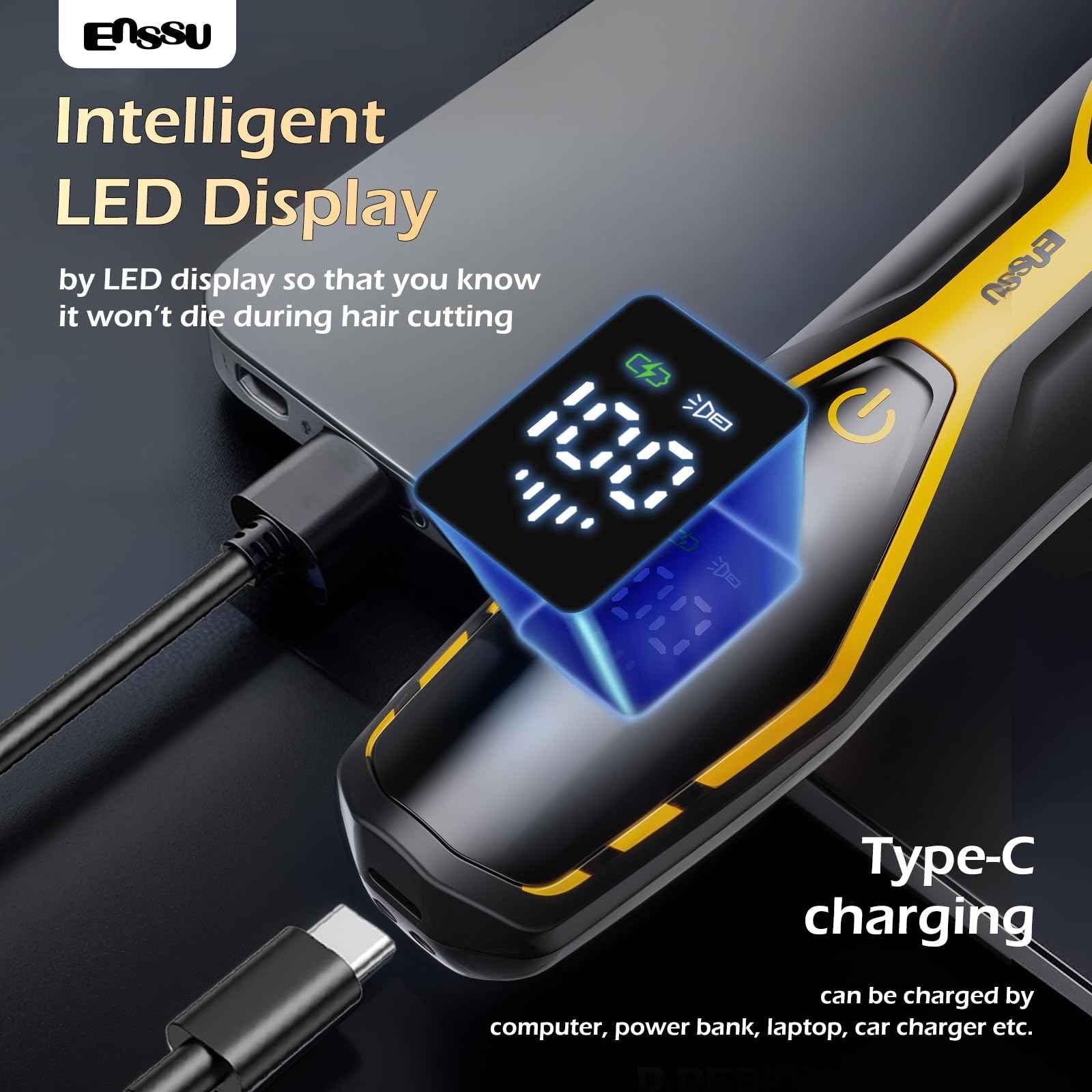 ENSSU Body Hair Trimmer for Men Manscape Trimmer for Men, Electric Ball Shavers with Ceramic Blades & BLADELOCK™, Pubic Hair Groomer IPX7 Waterproof Wet or Dry Use for Groin/Legs/Chest