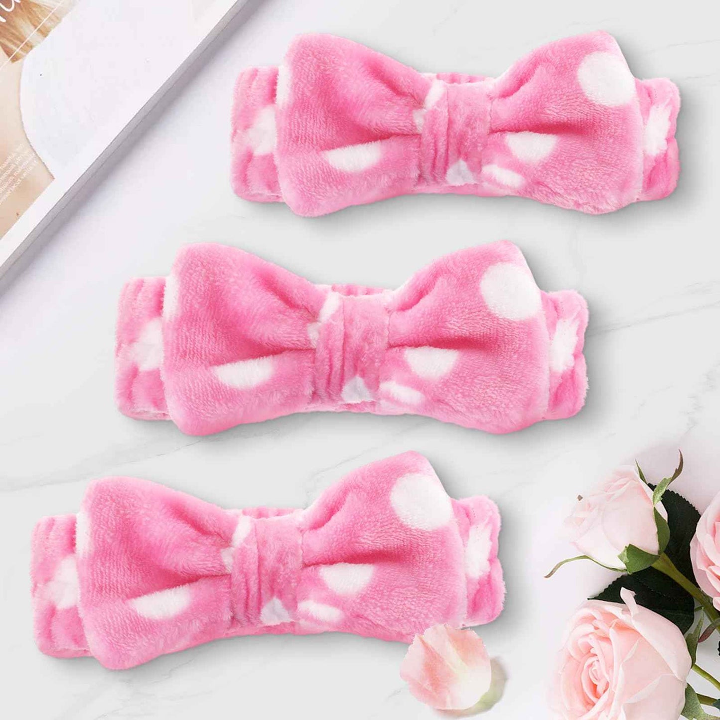 Tigeen 48 Pieces Spa Headband Bulk, Headband for Washing Face, Coral Fleece Bow Hair Band, Skincare Hair Band for Women Shower Cosmetic Facial Makeup Mask (Pink,1 Style)