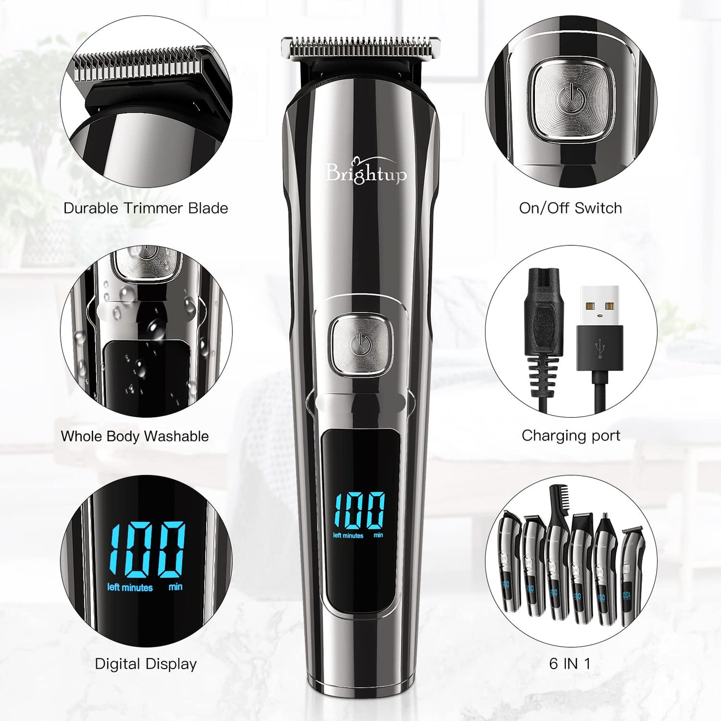 Brightup Beard Trimmer for Men - 18 Piece Mens Grooming Kit with Hair Clippers, Electric Razor, Shavers for Mustache, Body, Face, Nose and Ear Hair Trimmer, Gifts for Men, FK-8688T