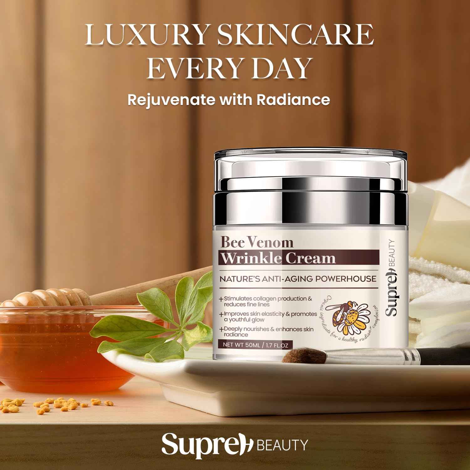 SupreH Bee Venom Wrinkle Cream: Wrinkle Cream for Women with Bee Venom Hyaluronic acid Niacinamide and Peptides - for fine lines and face firming 50