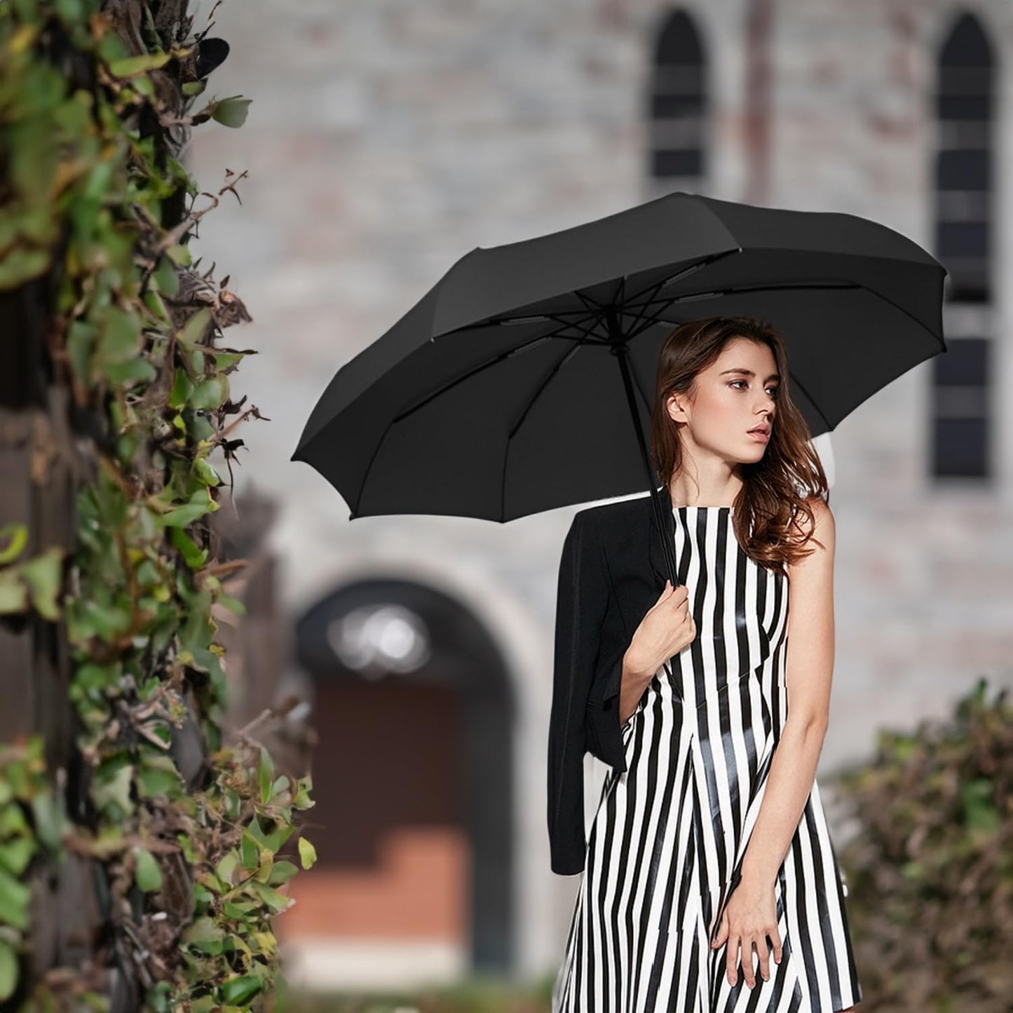 SIEPASA Windproof Travel Compact Umbrella-Automatic Umbrellas for Rain-Compact Folding Umbrella, Travel Umbrella Compact, Small Portable Windproof Umbrellas for Men Women Teenage. (Black)