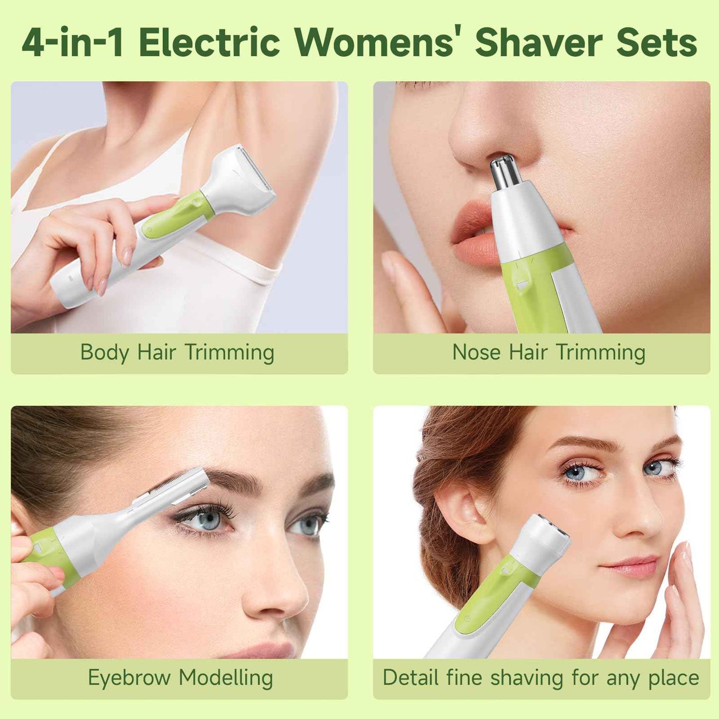 Electric Shaver for Women, 2025 Wet/Dry Razors for Women with LED Display,4 in 1 Cordless Hair Remover for Arms Legs Pubic Armpit Face, IPX7 Waterproof, Painless Electric Grooming Set