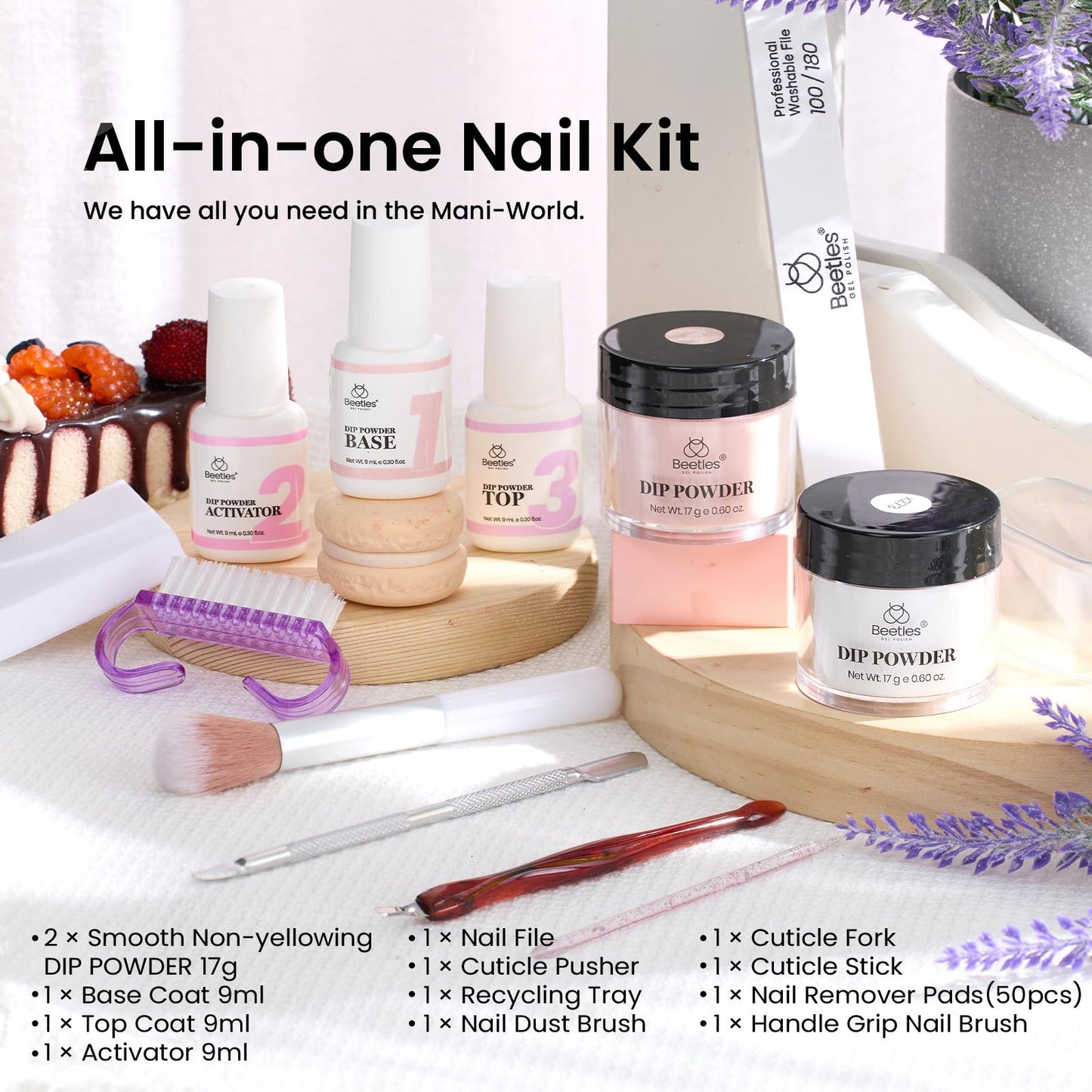 Beetles Dip Powder Nail Kit Nude Clear Dip Nails Powder Starter Kit with Base Top Coat Activator Powder Nail Dipping Kit for French Nail Art Manicure DIY Salon