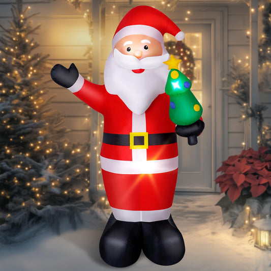 Dawdix 8FT Christmas Inflatable Santa Outdoor Decoration, Blow up Santa Claus Holding Xmas Tree Yard Decoration Built-in LED Lights, Large Inflatable Santa Decor for Xmas Holiday Garden Lawn Patio