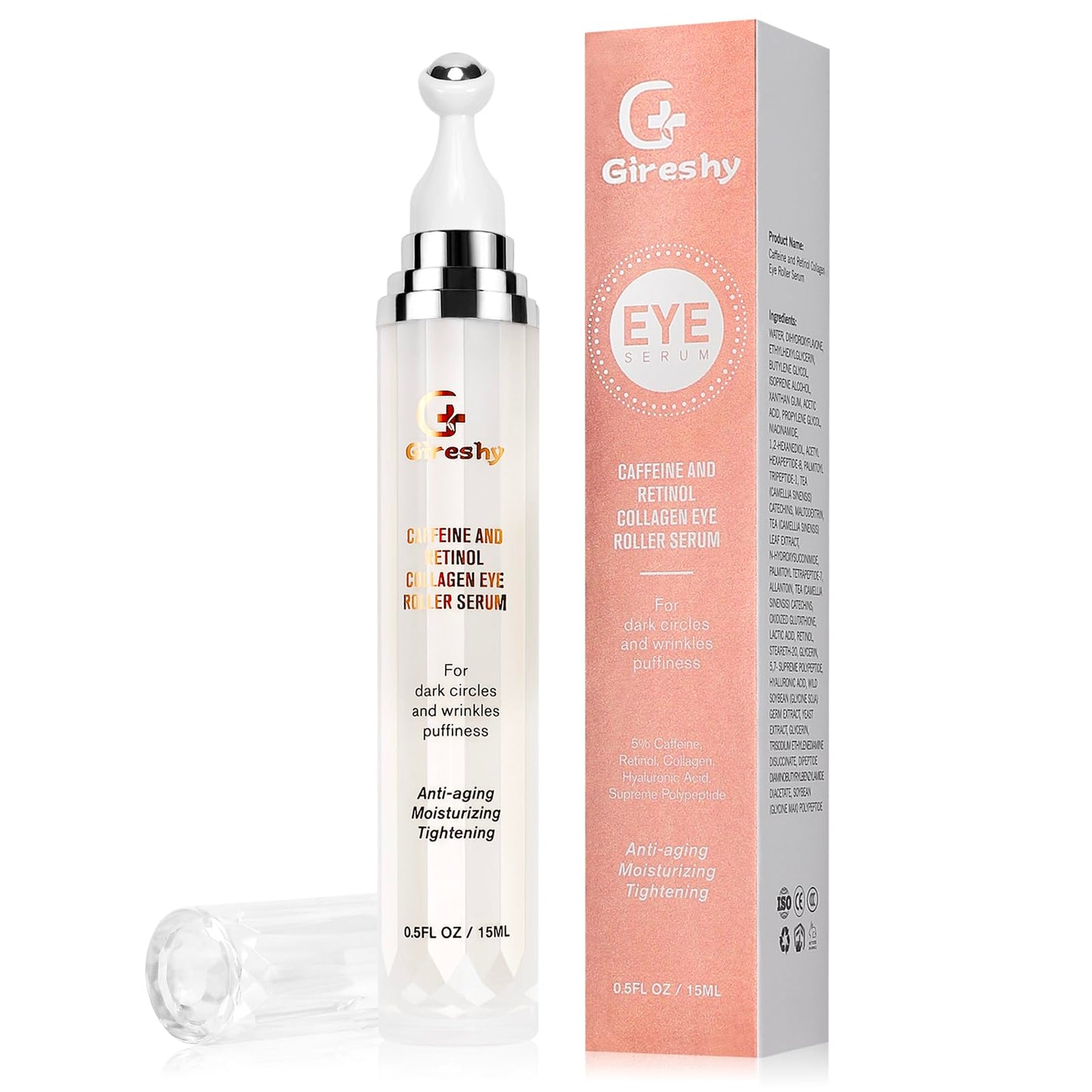 Eye Serum Caffeine for Dark Circles: Retinol eye roller serum - eye cream anti aging bags dark circle and puffiness - Under Eye Bags Treatment