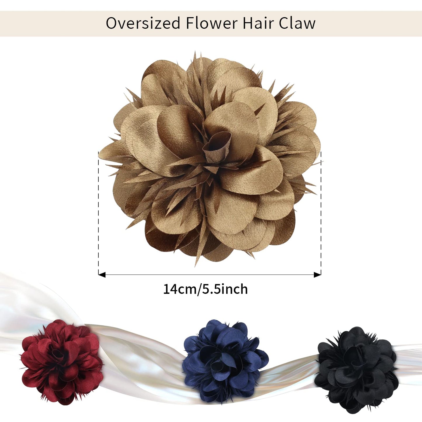 Dizila 4 Pack Plastic Hair Claws with Big Satin Flower Hair Clips Barrettes Jaws Grips Clamps Bun Updo Holders Hair Accessories for Women Girls