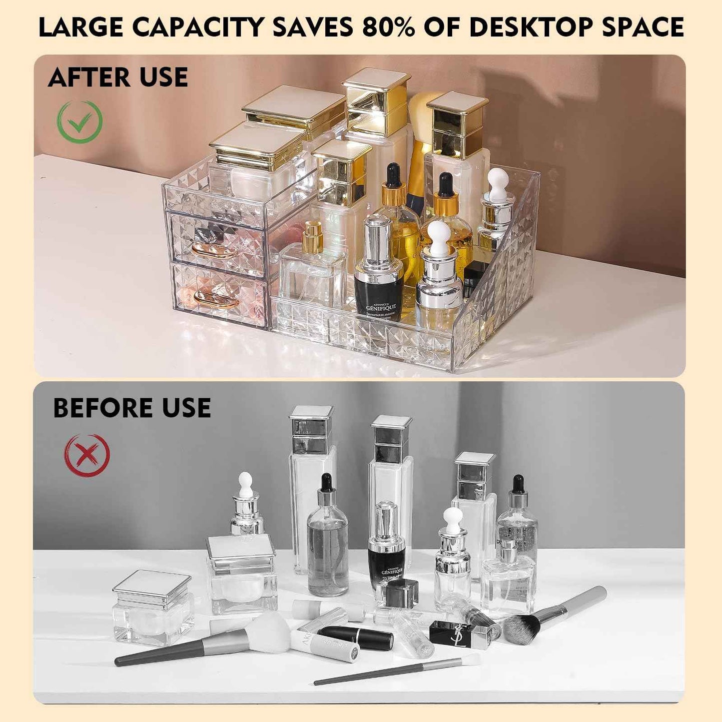 Clear Makeup Organizer for Vanity,Desk Makeup Caddy With Drawers for Cosmetics,Lipsticks Nail Care Skincare Jewelry Countertop Organizers,Cosmetic Display Cases for Bathroom, Dresser (Clear)