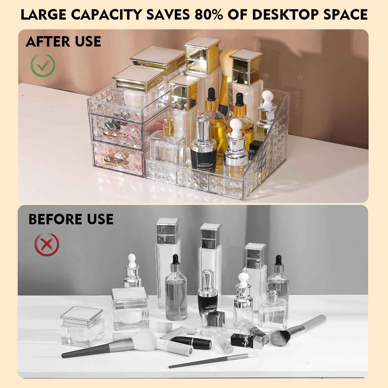 Clear Makeup Organizer for Vanity,Desk Makeup Caddy With Drawers for Cosmetics,Lipsticks Nail Care Skincare Jewelry Countertop Organizers,Cosmetic Display Cases for Bathroom, Dresser (Clear)