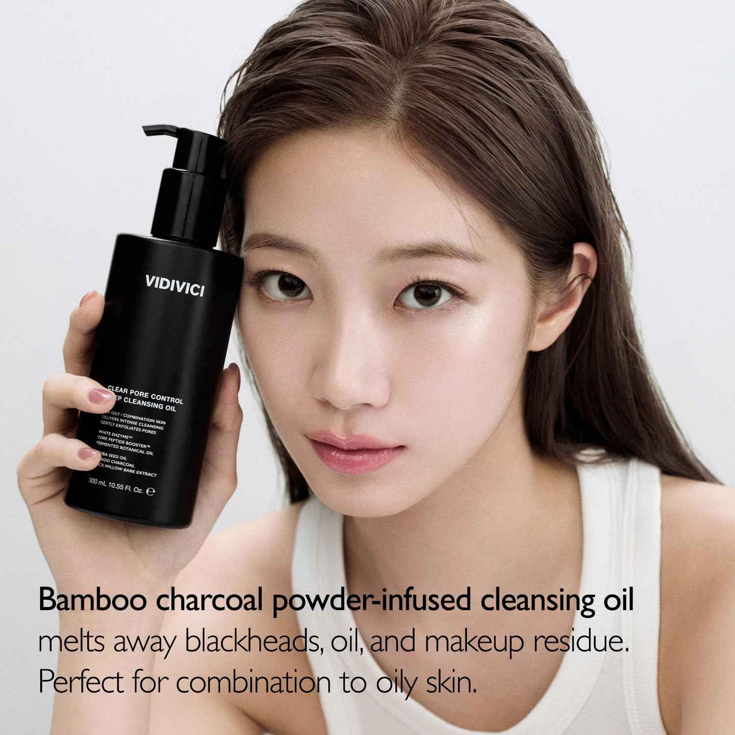VIDIVICI Clear Pore Control Deep Cleansing Oil 10.14 fl.oz | Makeup remover with blackhead care, Korean facial cleanser for oily skin, Sebum control with Bamboo Charcoal Powder, Korean skin care