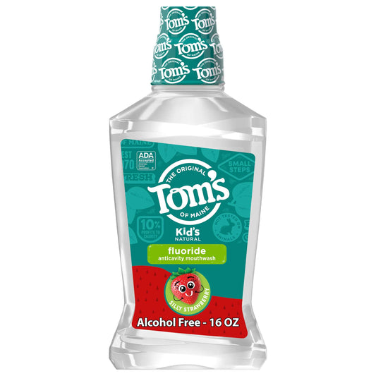 Tom's of Maine Children's Anticavity Fluoride Rinse Mouthwash, Silly Strawberry, 16 Fl Oz (Pack of 6) (Packaging May Vary)