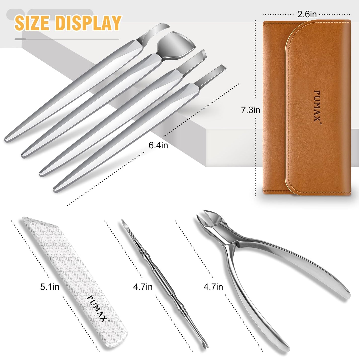 FUMAX Pedicure Knife Set for Feet, Professional Ingrown Toenail Clippers, 7 PCS Pedicure Tools Set with Leather Case, Foot Care Tools Manicure Set for Calluses Corn & Dead Skin