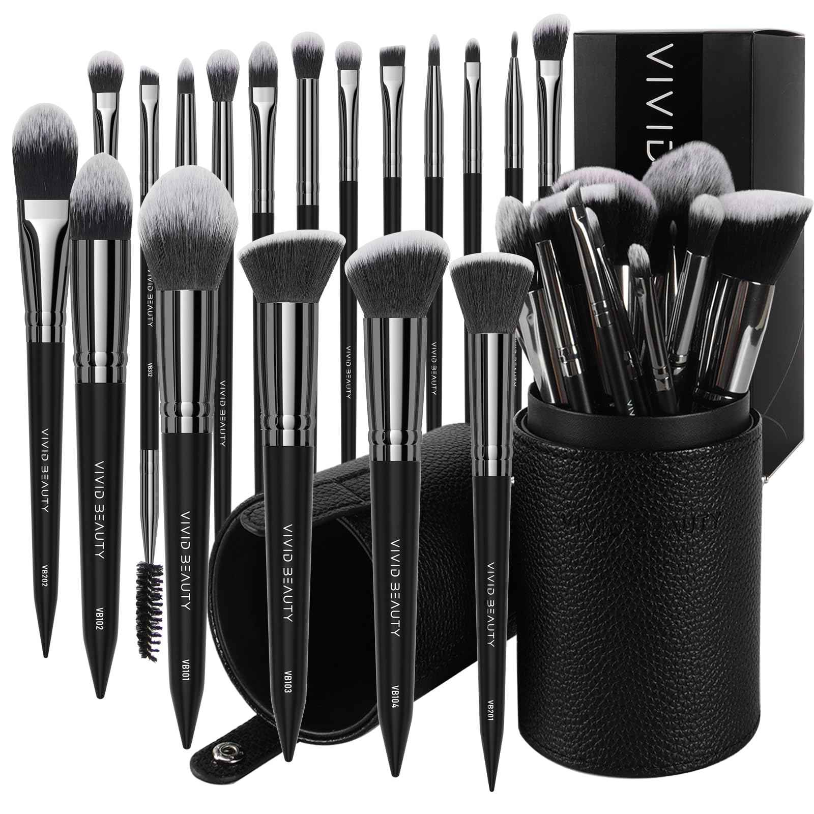 Makeup Brushes, 18 pcs Pro Deluxe Make up Brush Set with Travel Case, Premium Powder Foundation Blending Concealer Blush Eyeshadow Face and Eye Make up Brushes kit with labels for Beginner(Black)