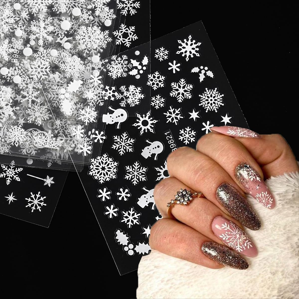 30Sheets White Snowflake Nail Stickers 3D Christmas Nail Art Stickers Decals Self Adhesive Snowmen Elk Bell Snow Nail Decals Winter Nail Design Holiday Nail Stickers for Women DIY Xmas Nail Decoration