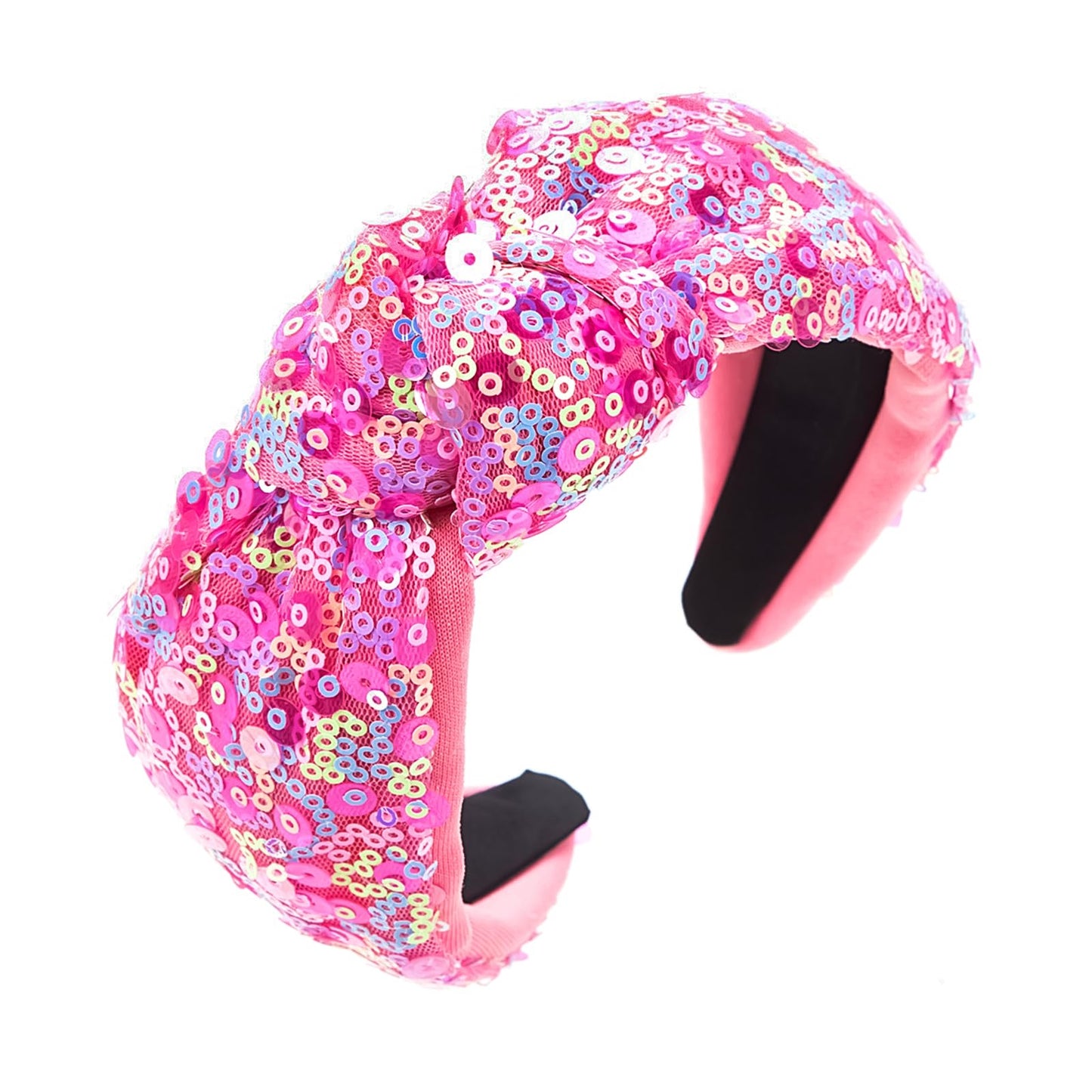 Doneace Sequin Knotted Headband for Women Girls Sparkly Pink Knotted Hairband Glitter Hair Hoop Fashion Hair Accessories for Costume Decorations Party Supplies 1PCS