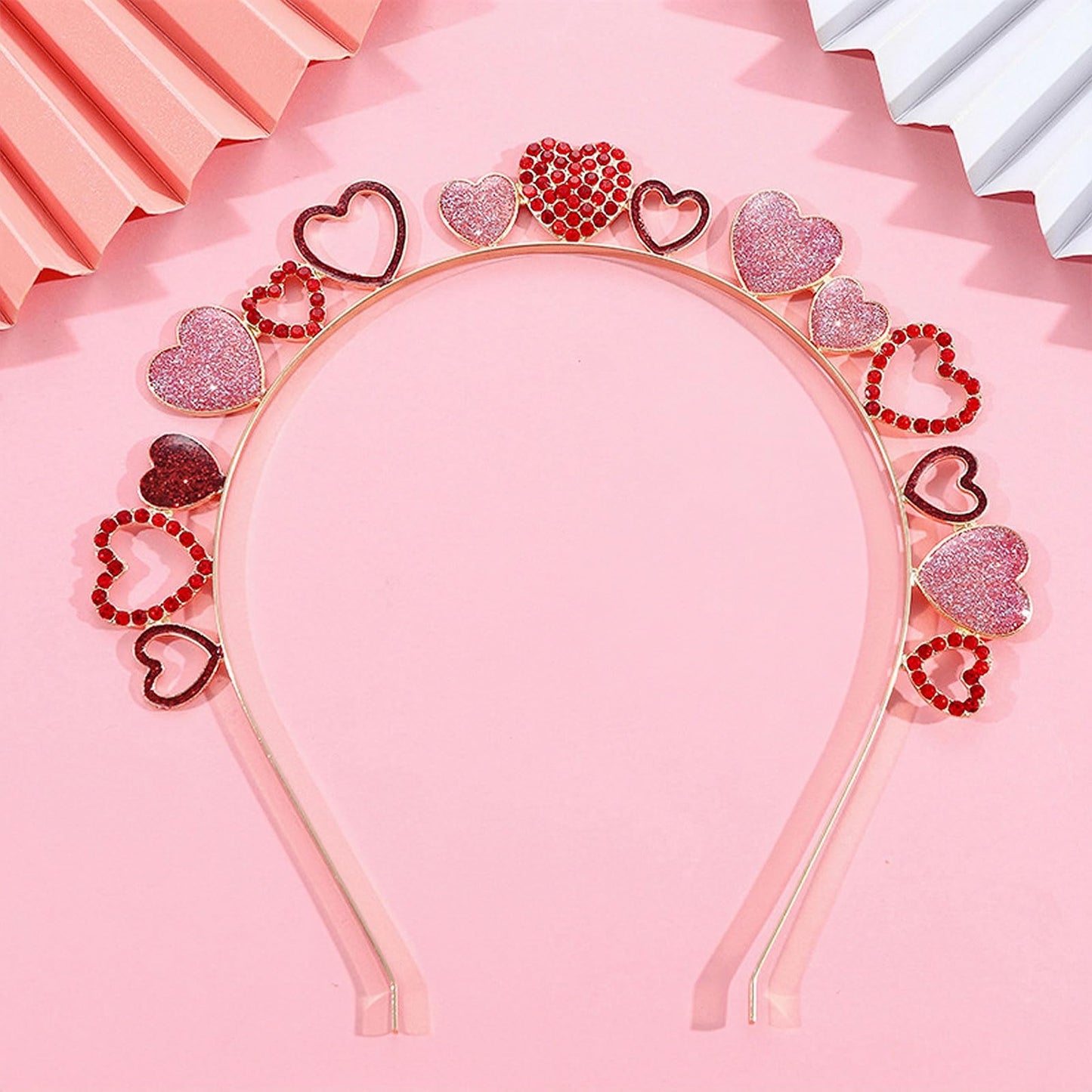 HIFANMM Valentines Day Headbands Red Rhinestones Heart Hair Bands for Women Girls, Shiny Glitter Hearts Crown Hair Accessories, Sweet Love Metal Hair Decoration Birthday Party Supplies Hair Hoop 1 Pcs