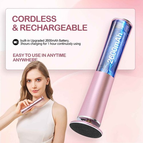 Cordless Electric Foot Callus Remover,Rechargeable Grinder Tool for Feet Dead Skin,Professional Pedicure File Heel Sander with 60pcs Replacement Sandpaper Pads(Pink)