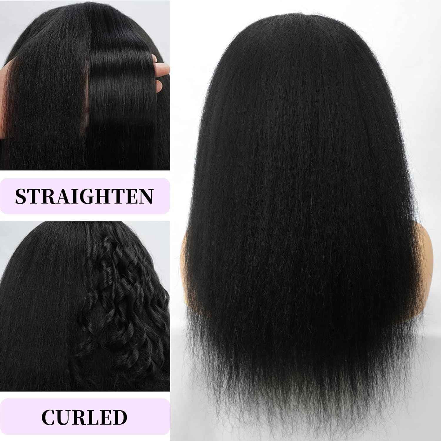 Kinky Straight Headband Wig 16 Inch Human Hair Headband Wigs for Black Women Glueless Yaki Straight Human Hair Headband Wigs Natural Black color
